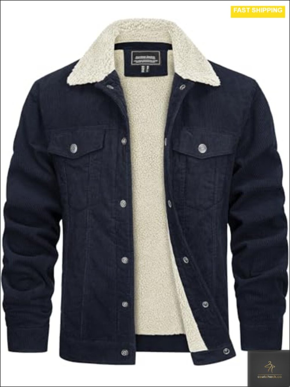 Men's Corduroy Jacket Fleece Lined Snap Front Cargo Pockets Winter Coat